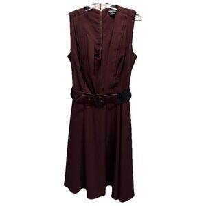 City Chic Burgundy Solid‎ Sleeveless Fit Flare Dress Size XS/14 Back Zip Belt